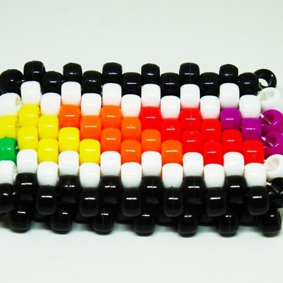 Stretchy Rainbow Kandi Cuff Beaded Handmade Bracelet with White and Black - Picture 8 of 9
